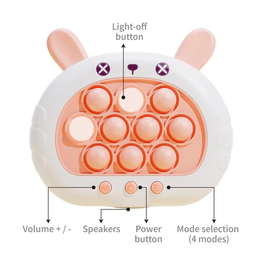 Electronic Fast Push Pop Game - Pink Rabbit Fidget Console with Lights & Sound - 4 Modes Memory & Speed V888-ELOSUNG41746