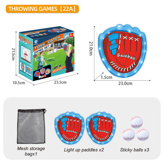 LED Light Up Toss and Catch Game Set - 2 Glowing Blue Paddles & 3 Sticky Softballs - Fun Outdoor Beach & V888-ELOSUNG41817