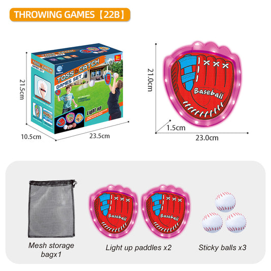 LED Light Up Toss and Catch Game Set - 2 Glowing Pink Paddles & 3 Sticky Softballs - Fun Outdoor Beach & V888-ELOSUNG41818