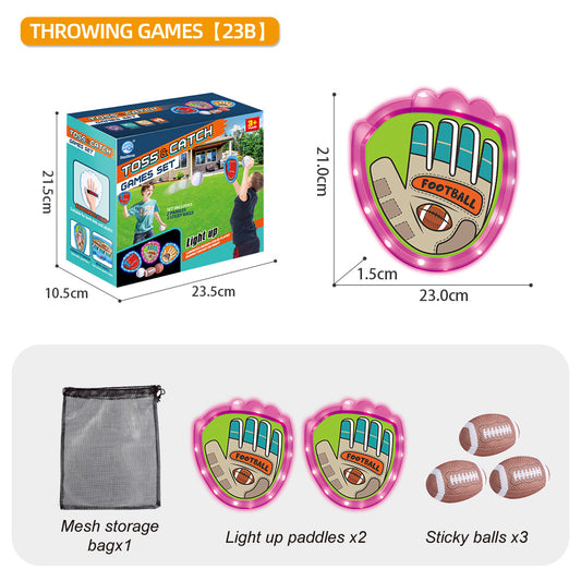 LED Light Up Toss and Catch Game Set - 2 Glowing Pink Paddles & 3 Sticky Rugby - Fun Outdoor Beach & Camping V888-ELOSUNG41820