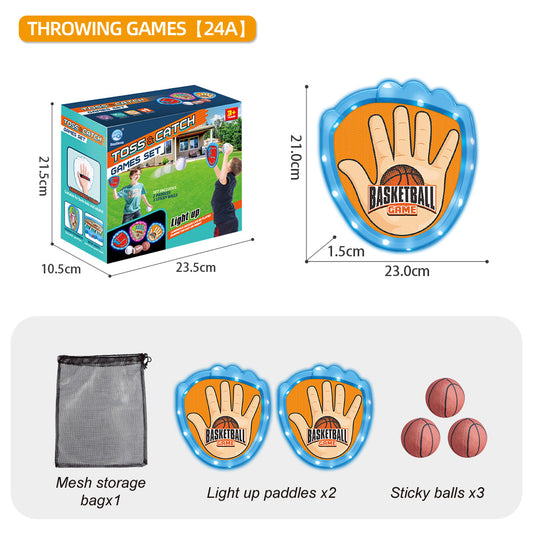 LED Light Up Toss and Catch Game Set - 2 Glowing Blue Paddles & 3 Sticky Basketball - Fun Outdoor Beach & V888-ELOSUNG41821