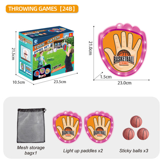 LED Light Up Toss and Catch Game Set - 2 Glowing Pink Paddles & 3 Sticky Basketball - Fun Outdoor Beach & V888-ELOSUNG41822