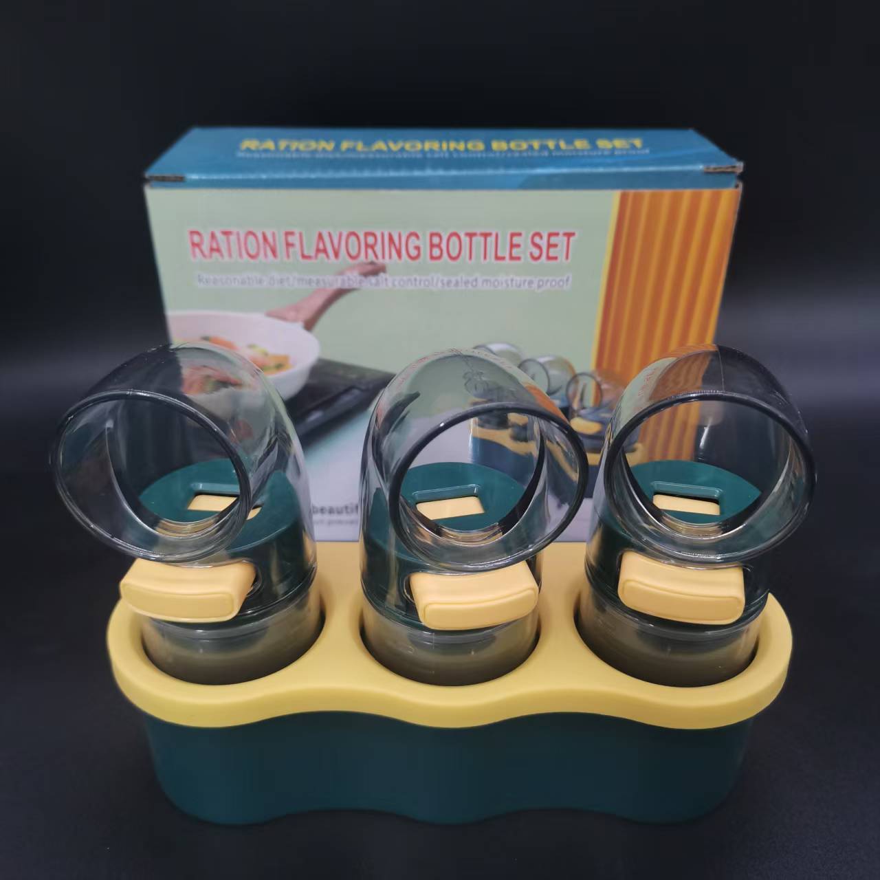 3 PCS Quantitative Salt & Spice Dispenser Set with Storage Base - 0.5g Precise Metering Shakers for Salt, V888-ELOSUNG41830