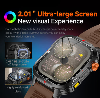 Rugged Outdoor Smart Watch for Men - 1100mAh Extra Long Battery with LED Flashlight & Compass - 2.01" HD V888-ELOSUNG41844