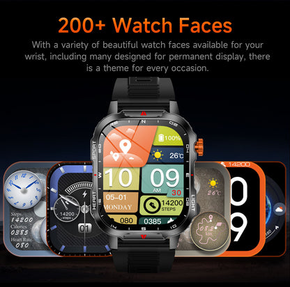 Rugged Outdoor Smart Watch for Men - 1100mAh Extra Long Battery with LED Flashlight & Compass - 2.01" HD V888-ELOSUNG41844