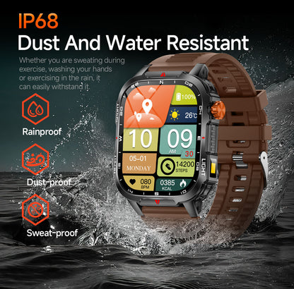 Rugged Outdoor Smart Watch for Men - 1100mAh Extra Long Battery with LED Flashlight & Compass - 2.01" HD V888-ELOSUNG41846