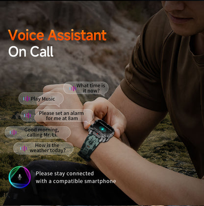 Rugged Outdoor Smart Watch for Men - 1100mAh Extra Long Battery with LED Flashlight & Compass - 2.01" HD V888-ELOSUNG41846