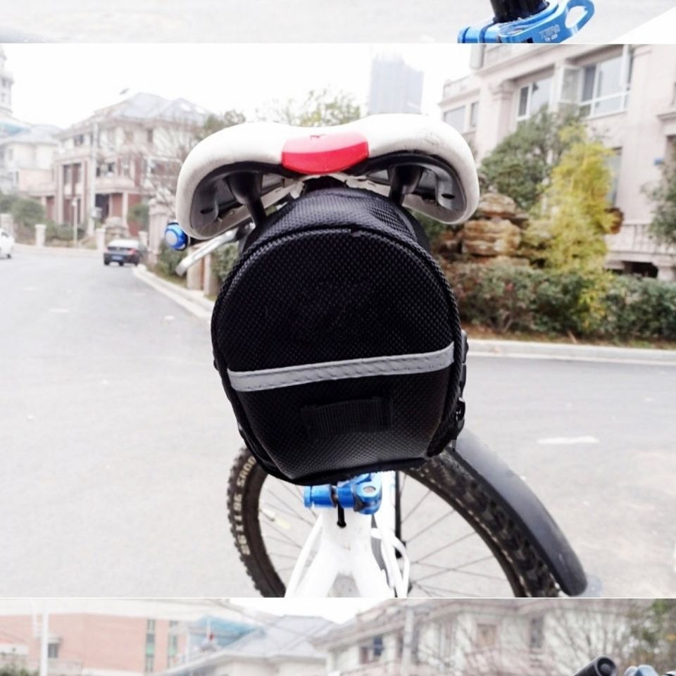 Bike Saddle Bag Under Seat Storage Pouch - Compact 600D Cycling Wedge Pack with Reflective Strip & Tail Light V888-ELOSUNG41856
