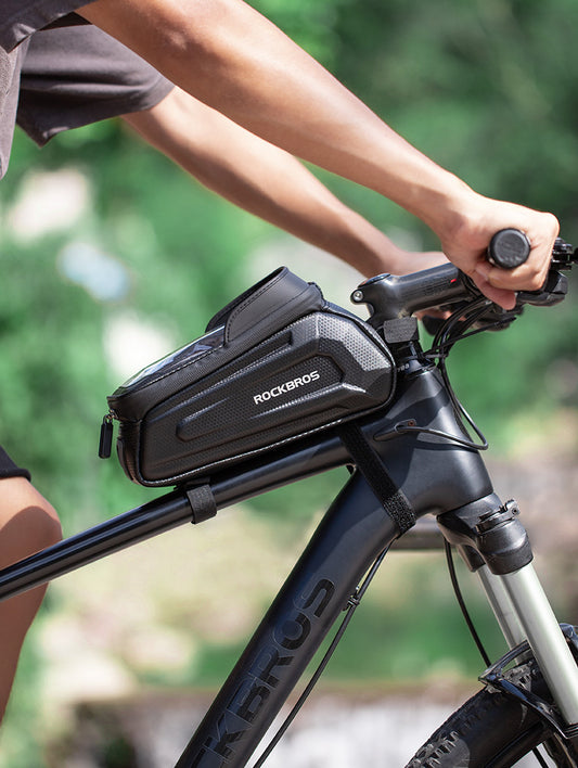 ROCKBROS Hard Shell Bike Top Tube Bag - Waterproof Cycling Frame Pouch with TPU Touchscreen Phone Holder & V888-ELOSUNG41862