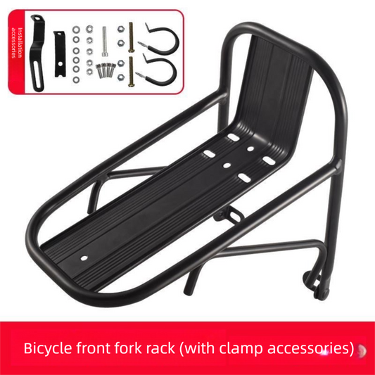 Universal Aluminium Bicycle Front Rack Carrier with Mounting Hose Clamps for MTB Fork Cargo Shelf Black V888-ELOSUNG41875