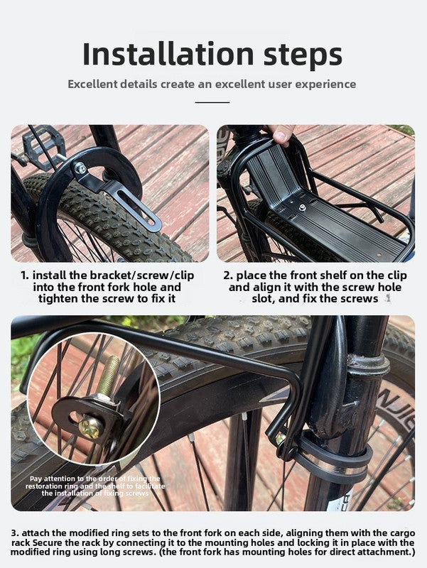 Universal Aluminium Bicycle Front Rack Carrier with Mounting Hose Clamps for MTB Fork Cargo Shelf Black V888-ELOSUNG41875