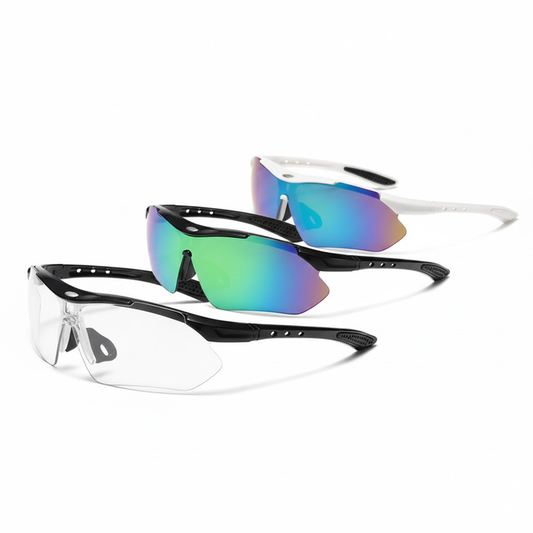 3 PCS Outdoor Cycling Sunglasses Set Sports Glasses Clear and Colorful Mirrored Lenses Black and White Frames V888-ELOSUNG41878