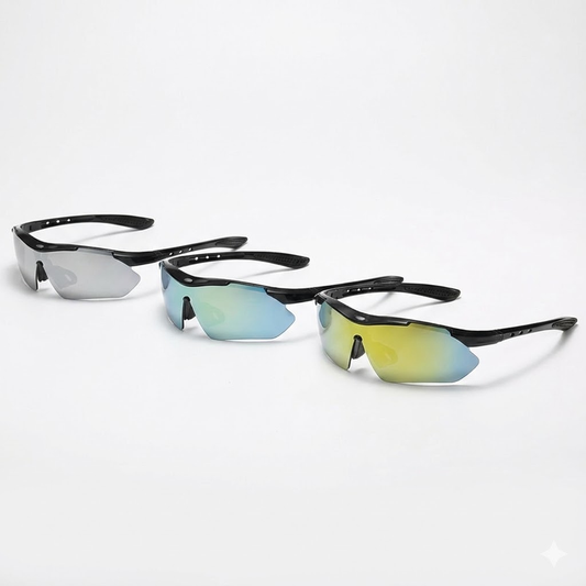 3 PCS Outdoor Cycling Sunglasses Set Black Frame Sports Glasses Silver Gold and Light Colorful Mirror Lenses V888-ELOSUNG41879