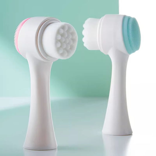 2 PCS Dual Sided Facial Cleansing Brush Set Soft Microfiber & Silicone Scrubber Manual Face Washer Exfoliator V888-ELOSUNG41918