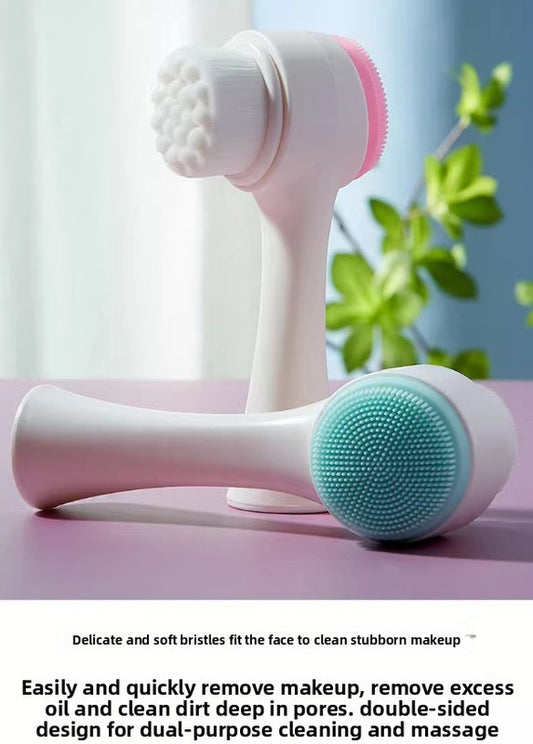2 PCS Dual Sided Facial Cleansing Brush Set Soft Microfiber & Silicone Scrubber Manual Face Washer Exfoliator V888-ELOSUNG41918