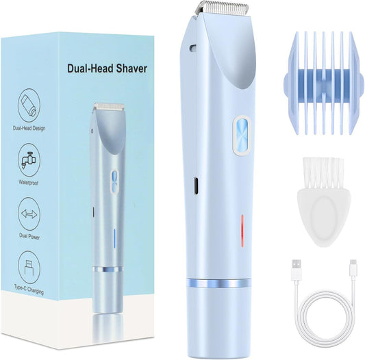 2-in-1 Electric Lady Shaver & Bikini Trimmer Dual Head Waterproof Wet & Dry Body Hair Remover Cordless Razor V888-ELOSUNG41923