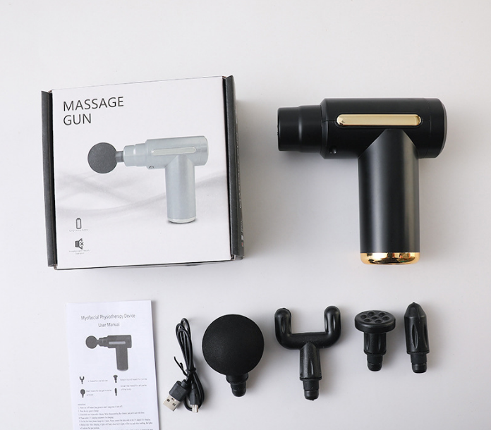Mini Massage Gun Deep Tissue Percussion Muscle Massager Portable Handheld Quiet 6 Speeds 4 Heads Type-C V888-ELOSUNG41927