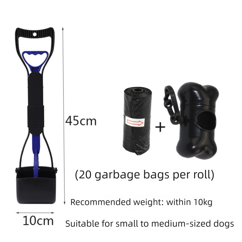 Medium Foldable Pet Pooper Scooper 45cm Portable Dog Waste Jaw Clamp with Bone Dispenser & 20 Bags Blue V888-ELOSUNG41946