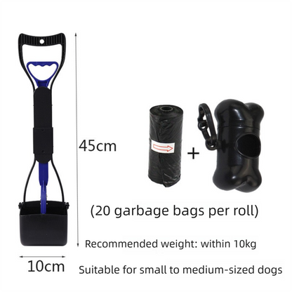 Medium Foldable Pet Pooper Scooper 45cm Portable Dog Waste Jaw Clamp with Bone Dispenser & 20 Bags Blue V888-ELOSUNG41946