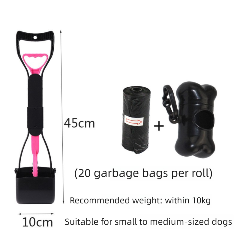Medium Foldable Pet Pooper Scooper 45cm Portable Dog Waste Jaw Clamp with Bone Dispenser & 20 Bags Pink V888-ELOSUNG41947