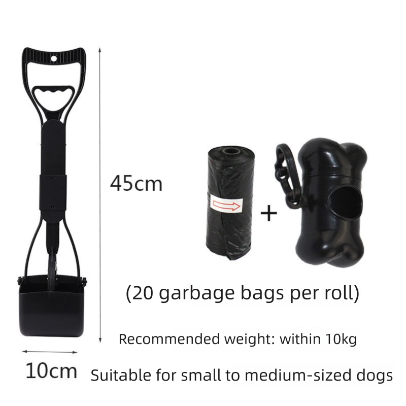 Medium Foldable Pet Pooper Scooper 45cm Portable Dog Waste Jaw Clamp with Bone Dispenser & 20 Bags Black V888-ELOSUNG41948