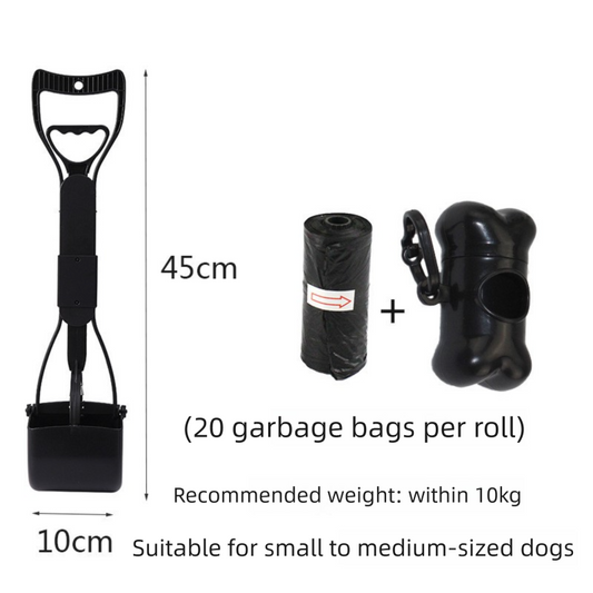 Medium Foldable Pet Pooper Scooper 45cm Portable Dog Waste Jaw Clamp with Bone Dispenser & 20 Bags Black V888-ELOSUNG41948