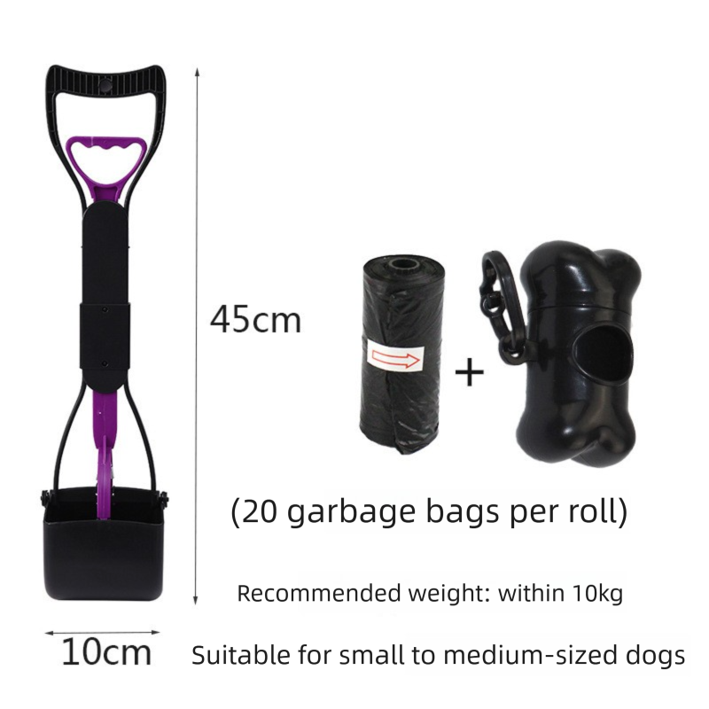 Medium Foldable Pet Pooper Scooper 45cm Portable Dog Waste Jaw Clamp with Bone Dispenser & 20 Bags Purple V888-ELOSUNG41949