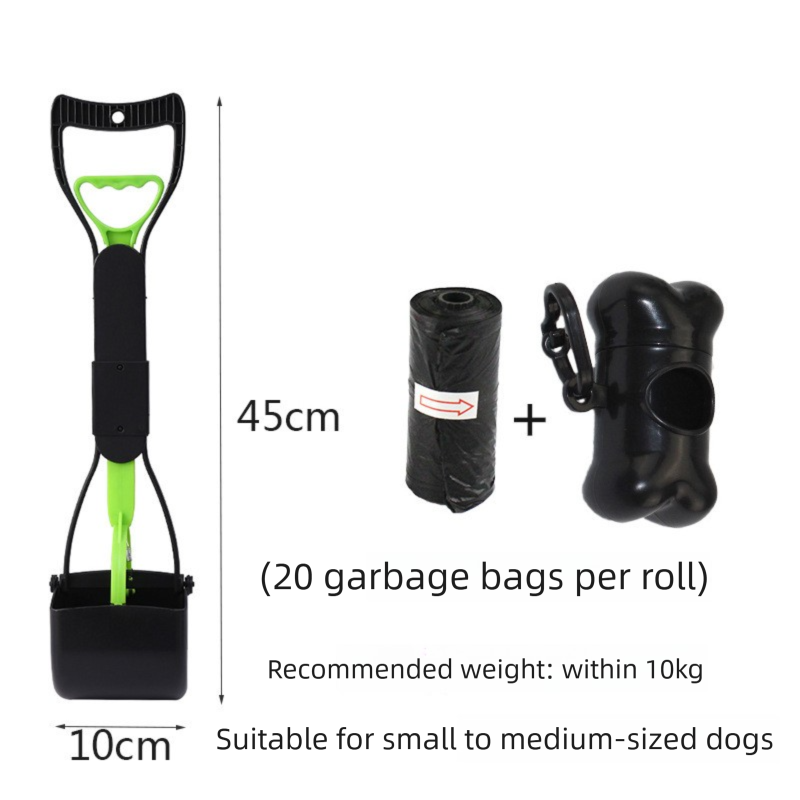 Medium Foldable Pet Pooper Scooper 45cm Portable Dog Waste Jaw Clamp with Bone Dispenser & 20 Bags Green V888-ELOSUNG41950
