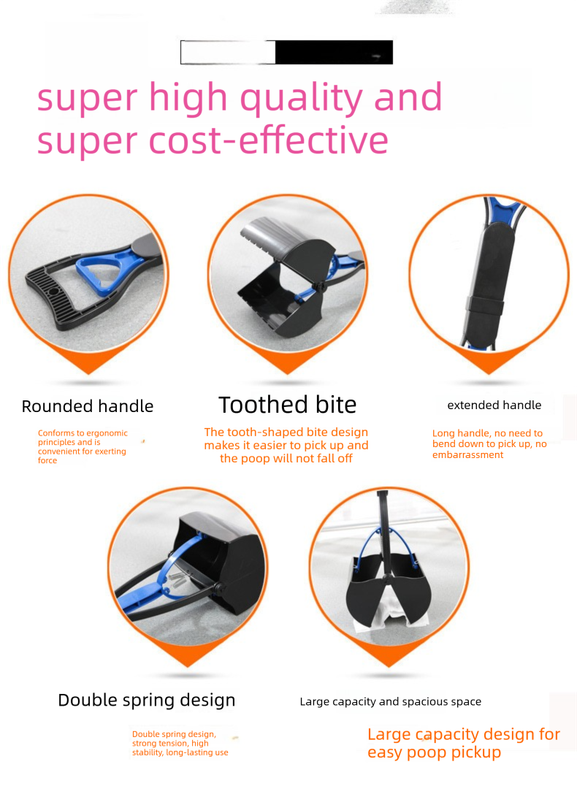 Medium Foldable Pet Pooper Scooper 45cm Portable Dog Waste Jaw Clamp with Bone Dispenser & 20 Bags Green V888-ELOSUNG41950