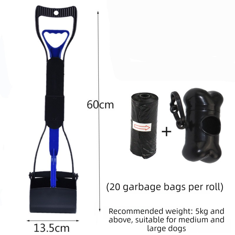 Large Foldable Pet Pooper Scooper 60cm Long Handle Dog Waste Picker Jaw Clamp with Bone Dispenser & Bags Blue V888-ELOSUNG41951