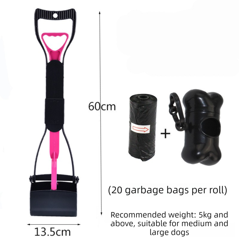 Large Foldable Pet Pooper Scooper 60cm Long Handle Dog Waste Picker Jaw Clamp with Bone Dispenser & Bags Pink V888-ELOSUNG41952