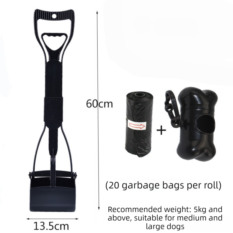 Large Foldable Pet Pooper Scooper 60cm Long Handle Dog Waste Picker Jaw Clamp with Bone Dispenser & Bags Black V888-ELOSUNG41953
