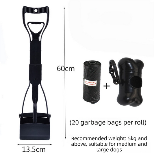 Large Foldable Pet Pooper Scooper 60cm Long Handle Dog Waste Picker Jaw Clamp with Bone Dispenser & Bags Black V888-ELOSUNG41953