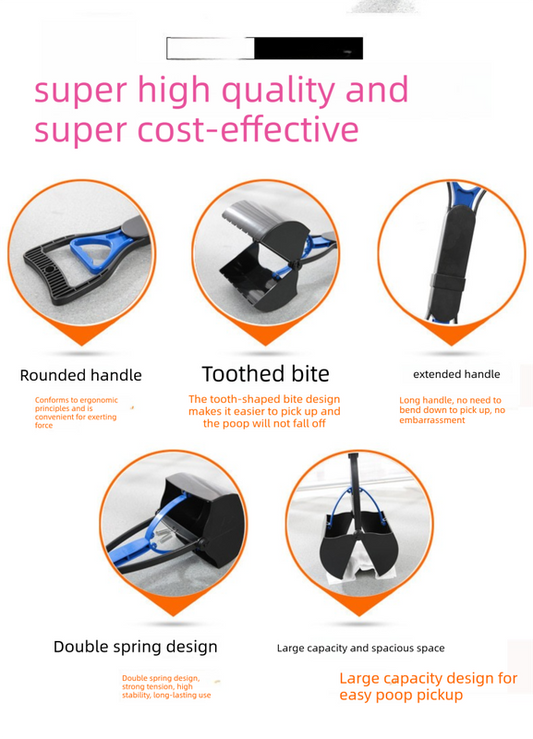Super Long 80cm Foldable Pet Pooper Scooper Heavy Duty Dog Waste Picker No Bending Jaw Clamp with Dispenser & V888-ELOSUNG41959
