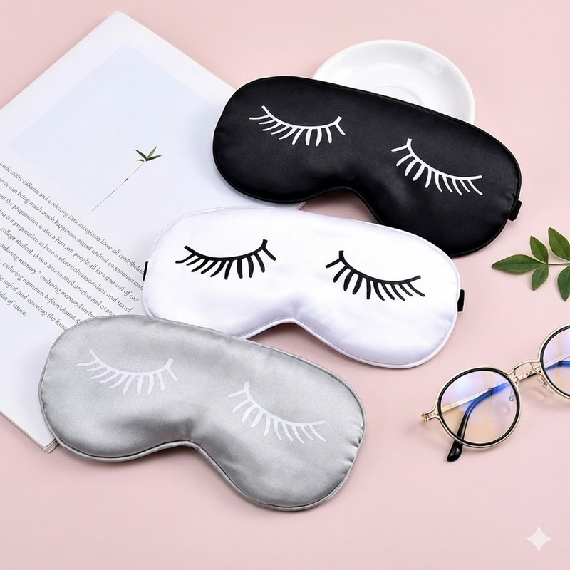 3 PCS Silky Satin Sleep Mask Set Cute Eyelash Design Soft Light Blocking Eye Cover with Adjustable Strap for V888-ELOSUNG41973