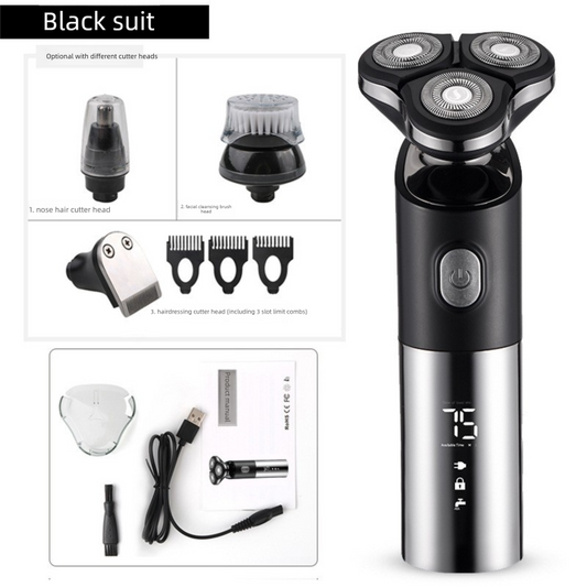 Men's 4-in-1 Electric Shaver Grooming Kit 3D Rotary Razor with Nose Trimmer Hair Clipper Facial Brush Wet & V888-ELOSUNG41977