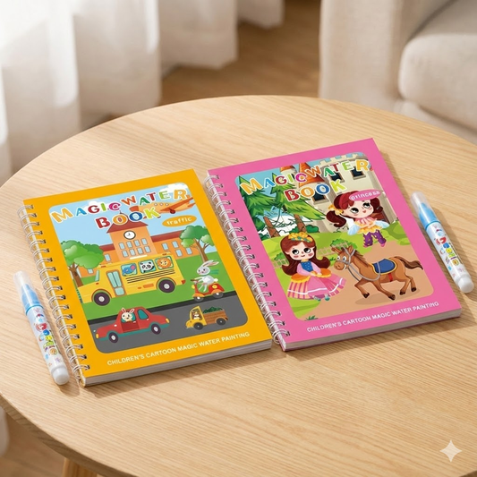 2 PCS Magic Water Colouring Book Traffic & Princess Themes Reusable Painting Activity Set Mess Free Travel V888-ELOSUNG41990