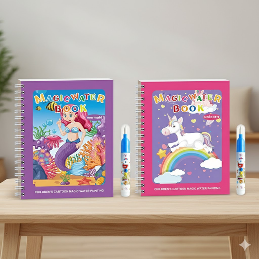 2 PCS Magic Water Colouring Book Mermaid & Unicorn Themes Reusable Painting Activity Set Mess Free Travel Toy V888-ELOSUNG41991