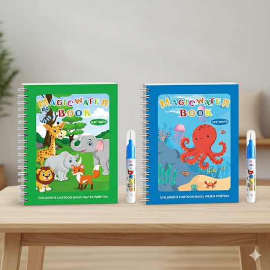 2 PCS Magic Water Colouring Book Animals & Sea World Themes Reusable Painting Activity Set Mess Free Travel V888-ELOSUNG41992
