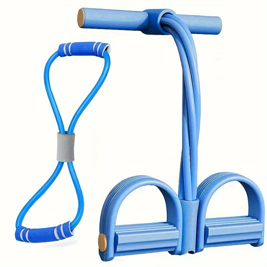 2 PCS 4-Tube Pedal Resistance Band & Figure 8 Chest Expander Blue Elastic Sit Up Pull Rope for Home Gym Yoga V888-ELOSUNG41995