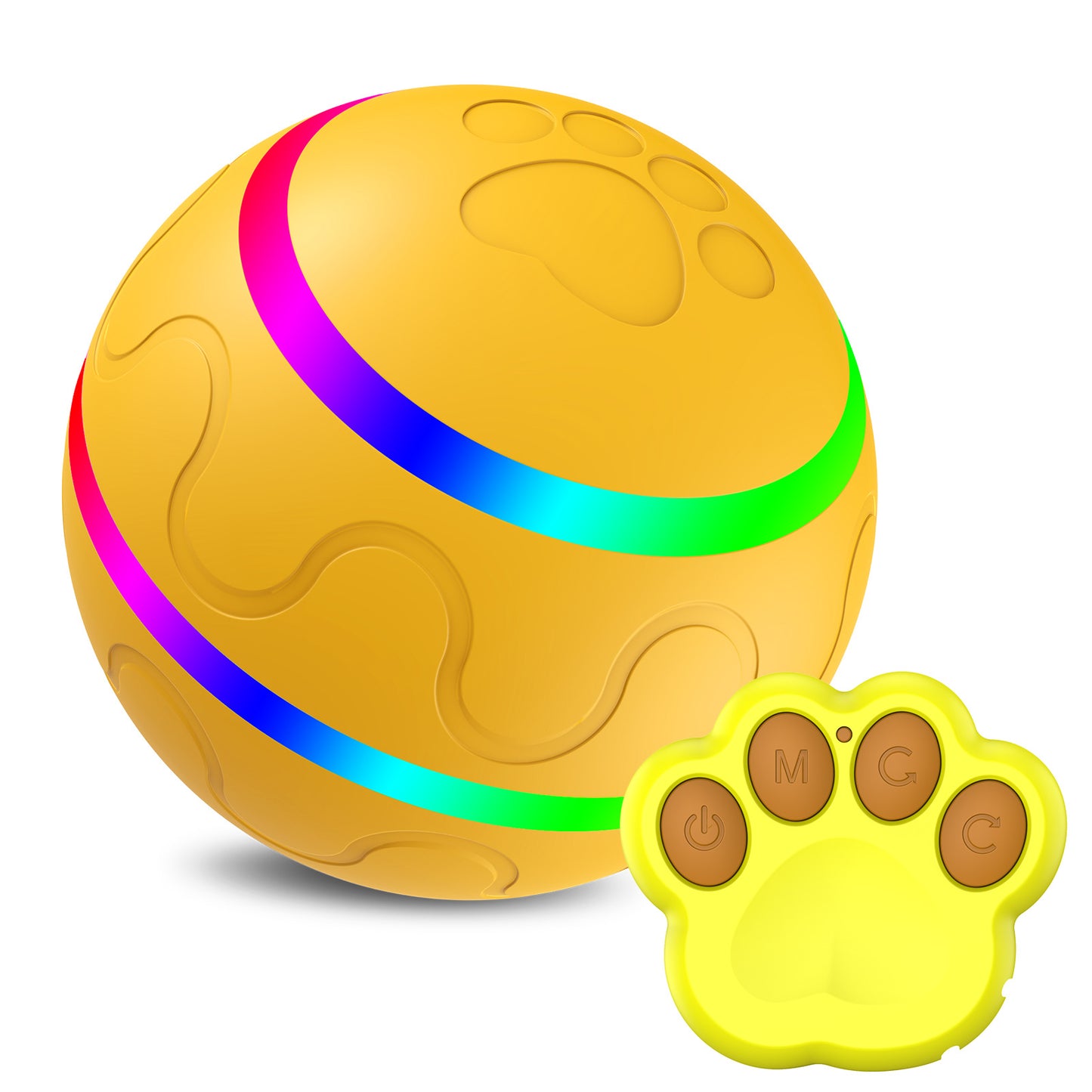 Yellow Durable TPU Smart Interactive Electric Pet Toy Ball With Remote - Automatic Normal & Crazy Mode V888-ELOSUNG42001