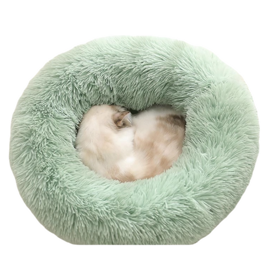 Green Cozy Donut Long Plush Cat & Dog Calming Bed(Diameter 50cm) - Double-Layer PP Cotton Filling Warming Pet V888-ELOSUNG42007