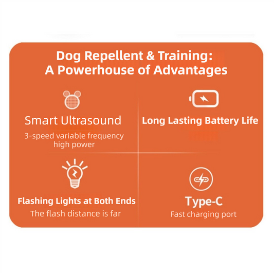 Portable Single-Head Round Ultrasonic Dog Repeller & Trainer with LED Flashlight - Multi-Function Pet Safety V888-ELOSUNG42010