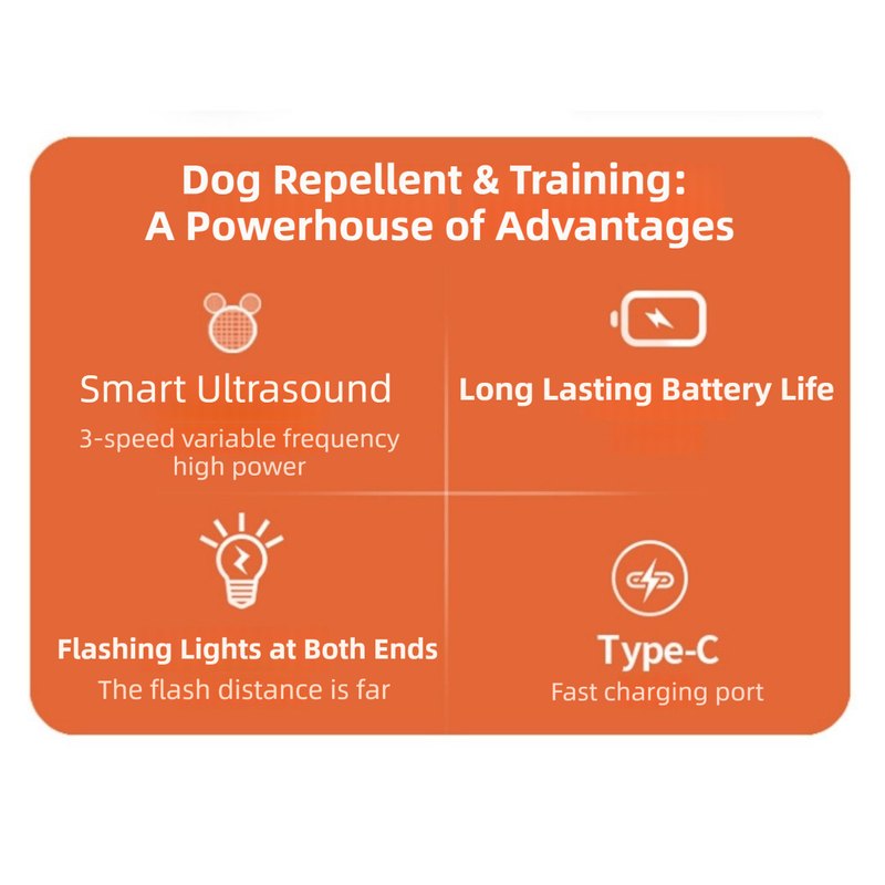 Portable Double-Head Ultrasonic Dog Repeller & Trainer with LED Flashlight - Multi-Function Pet Safety Device V888-ELOSUNG42011