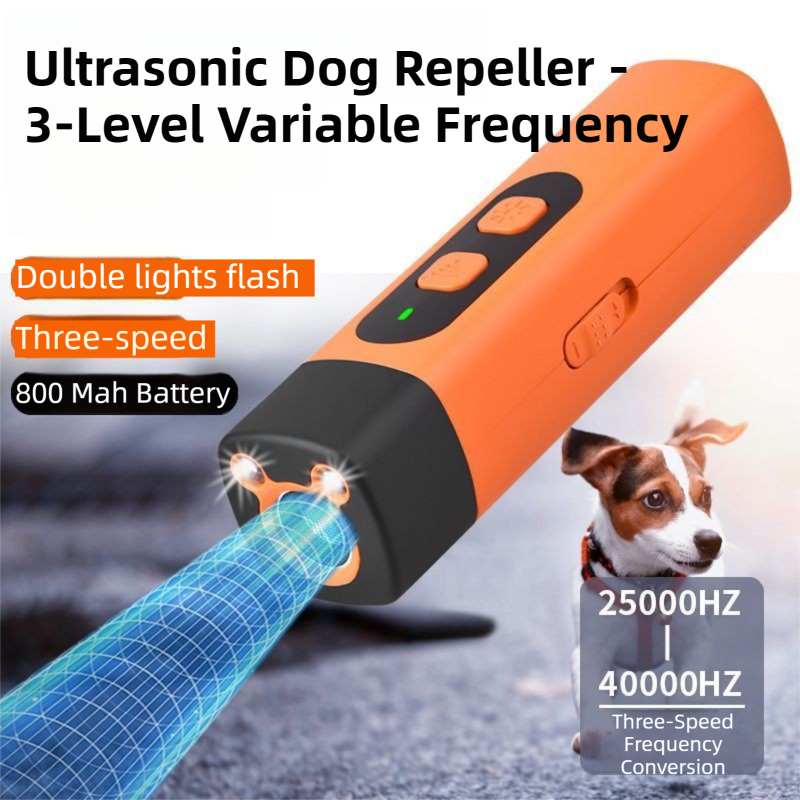 Portable Double-Head Ultrasonic Dog Repeller & Trainer with LED Flashlight - Multi-Function Pet Safety Device V888-ELOSUNG42011