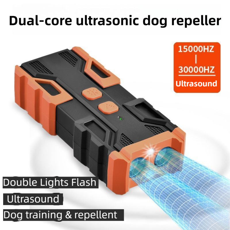 Portable Double-Head Mech Model Ultrasonic Dog Repeller & Trainer with LED Flashlight - Multi-Function Pet V888-ELOSUNG42013