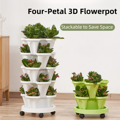 Green 3-Tier Stackable Strawberry & Vegetable Planter with Mobile Wheel Tray - Space-Saving Vertical V888-ELOSUNG42020
