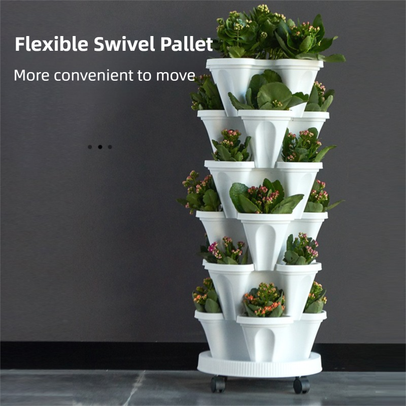 Green 3-Tier Stackable Strawberry & Vegetable Planter with Mobile Wheel Tray - Space-Saving Vertical V888-ELOSUNG42020