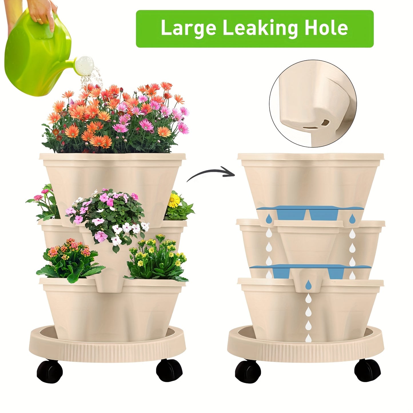 Purple 3-Tier Stackable Strawberry & Vegetable Planter with Mobile Wheel Tray - Space-Saving Vertical V888-ELOSUNG42023