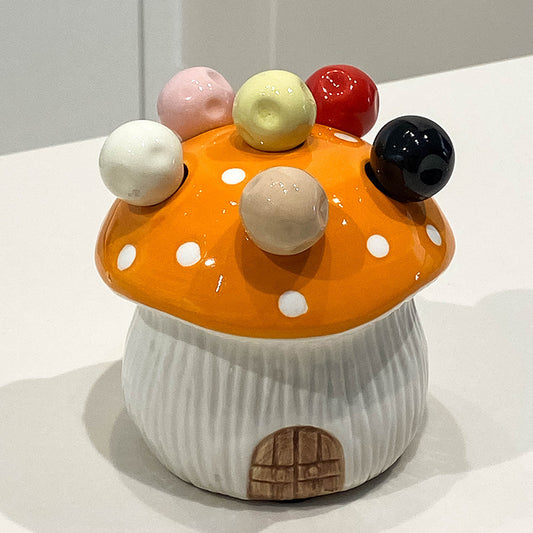 Orange Cute Cartoon Mushroom Mirror Polished Cutlery Jar with 6-Piece Stainless Steel Fruit Fork Set - V888-ELOSUNG42036